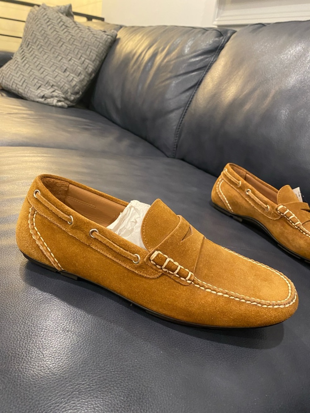 Men’s Salvatore Ferragamo Suede Penny Loafers in Camel Brown Never Worn Size 10